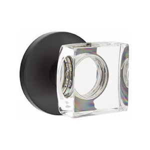 MODERN SQUARE GLASS (MSC) PASSAGE (HALL/CLOSET) KNOB WITH 2-3/8" BACKSET AND 1/4" ROUND FACEPLATE AND STRIKEPLATE
