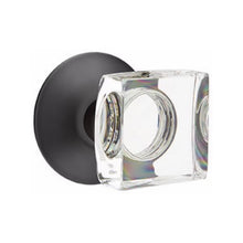 Load image into Gallery viewer, MODERN SQUARE GLASS (MSC) PASSAGE (HALL/CLOSET) KNOB WITH 2-3/8&quot; BACKSET AND 1/4&quot; ROUND FACEPLATE AND STRIKEPLATE
