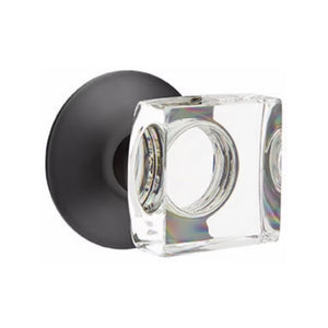 MODERN SQUARE GLASS (MSC) PASSAGE (HALL/CLOSET) KNOB WITH 2-3/8" BACKSET AND 1/4" ROUND FACEPLATE AND STRIKEPLATE
