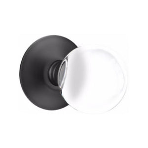 BRISTOL GLASS (BL) PRIVACY (BED/BATH) KNOB WITH 2-3/8" BACKSET AND 1/4" ROUND FACEPLATE AND STRIKEPLATE WITH MODERN ROSETTE
