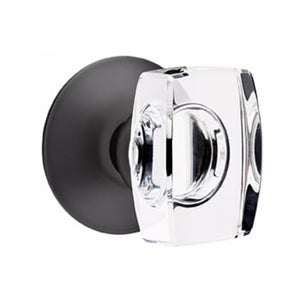 WINDSOR GLASS (WS) PRIVACY (BED/BATH) KNOB WITH 2-3/8" BACKSET AND 1/4" ROUND FACEPLATE AND STRIKEPLATE WITH MODERN ROSETTE