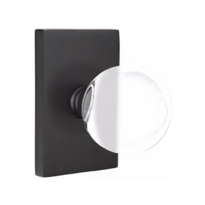 BRISTOL GLASS (BL) PRIVACY (BED/BATH) KNOB WITH 2-3/8" BACKSET AND 1/4" ROUND FACEPLATE AND STRIKEPLATE WITH MODERN ROSETTE