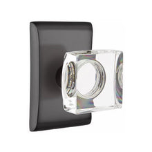 Load image into Gallery viewer, MODERN SQUARE GLASS (MSC) PRIVACY (BED/BATH) KNOB WITH 2-3/8&quot; BACKSET AND 1/4&quot; ROUND FACEPLATE AND STRIKEPLATE
