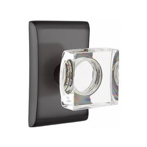 MODERN SQUARE GLASS (MSC) PRIVACY (BED/BATH) KNOB WITH 2-3/8" BACKSET AND 1/4" ROUND FACEPLATE AND STRIKEPLATE