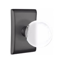 Load image into Gallery viewer, BRISTOL GLASS (BL) PRIVACY (BED/BATH) KNOB WITH 2-3/8&quot; BACKSET AND 1/4&quot; ROUND FACEPLATE AND STRIKEPLATE WITH MODERN ROSETTE
