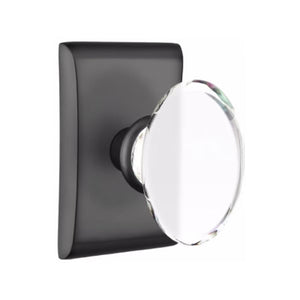HAMPTON GLASS (HT) PRIVACY (BED/BATH) KNOB WITH 2-3/8" BACKSET AND 1/4" ROUND FACEPLATE AND STRIKEPLATE WITH MODERN ROSETTE