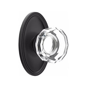 LOWELL GLASS (LW) PRIVACY (BED/BATH) KNOB WITH 2-3/8" BACKSET AND 1/4" ROUND FACEPLATE AND STRIKEPLATE