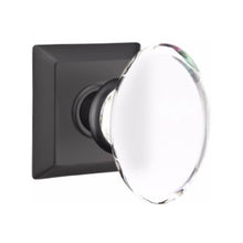Load image into Gallery viewer, HAMPTON GLASS (HT) PRIVACY (BED/BATH) KNOB WITH 2-3/8&quot; BACKSET AND 1/4&quot; FACEPLATE AND STRIKEPLATE WITH TRADITIONAL ROSETTE
