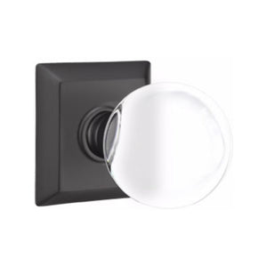 BRISTOL GLASS (BL) PRIVACY (BED/ BATH) KNOB WITH 2-3/8" BACKSET AND 1/4" ROUND FACEPLATE AND STRIKEPLATE WITH TRADITIONAL ROSETTE