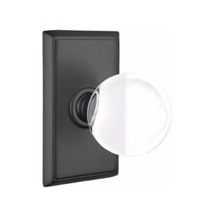 BRISTOL GLASS (BL) PRIVACY (BED/ BATH) KNOB WITH 2-3/8" BACKSET AND 1/4" ROUND FACEPLATE AND STRIKEPLATE WITH TRADITIONAL ROSETTE