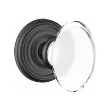 Load image into Gallery viewer, HAMPTON GLASS (HT) PRIVACY (BED/BATH) KNOB WITH 2-3/8&quot; BACKSET AND 1/4&quot; FACEPLATE AND STRIKEPLATE WITH TRADITIONAL ROSETTE
