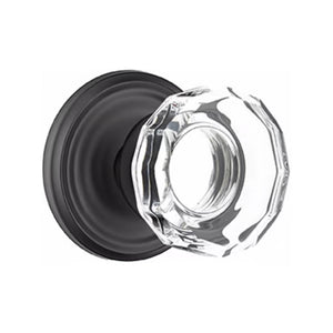LOWELL GLASS (LW) PRIVACY (BED/BATH) KNOB WITH 2-3/8" BACKSET AND 1/4" ROUND FACEPLATE AND STRIKEPLATE