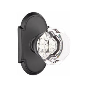 OLD TOWN GLASS (OT) PRIVACY (BED/BATH) KNOB WITH 2-3/8" BACKSET AND 1/4" ROUND FACEPLATE AND STRIKEPLATE