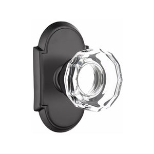 LOWELL GLASS (LW) PRIVACY (BED/BATH) KNOB WITH 2-3/8" BACKSET AND 1/4" ROUND FACEPLATE AND STRIKEPLATE