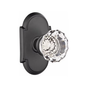 ASTORIA GLASS (AS) PRIVACY (BED/BATH) KNOB WITH 2-3/8" BACKSET AND 1/4" ROUND FACEPLATE AND STRIKEPLATE