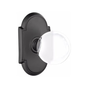 BRISTOL GLASS (BL) PRIVACY (BED/ BATH) KNOB WITH 2-3/8" BACKSET AND 1/4" ROUND FACEPLATE AND STRIKEPLATE WITH TRADITIONAL ROSETTE
