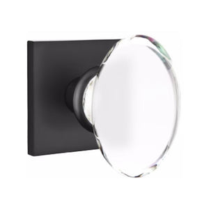 HAMPTON GLASS (HT) PRIVACY (BED/BATH) KNOB WITH 2-3/8" BACKSET AND 1/4" ROUND FACEPLATE AND STRIKEPLATE WITH MODERN ROSETTE