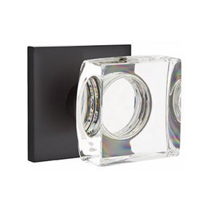 MODERN SQUARE GLASS (MSC) PASSAGE (HALL/CLOSET) KNOB WITH 2-3/8" BACKSET AND 1/4" ROUND FACEPLATE AND STRIKEPLATE