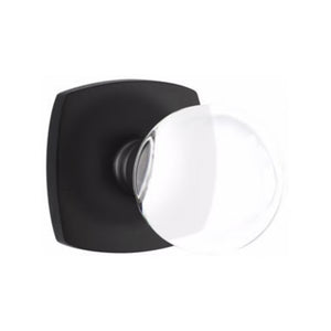 BRISTOL GLASS (BL) PRIVACY (BED/BATH) KNOB WITH 2-3/8" BACKSET AND 1/4" ROUND FACEPLATE AND STRIKEPLATE WITH MODERN ROSETTE