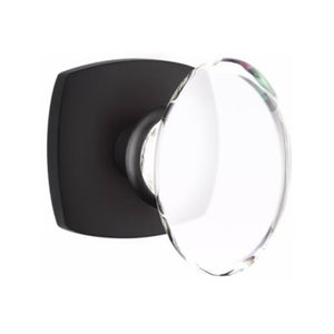HAMPTON GLASS (HT) PASSAGE (HALL/CLOSET) KNOB WITH 2-3/8" BACKSET AND 1/4" ROUND FACEPLATE AND STRIKEPLATE WITH MODERN ROSETTE