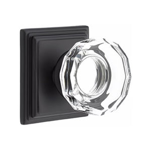 LOWELL GLASS (LW) PASSAGE (HALL/CLOSET) KNOB WITH 2-3/8" BACKSET AND 1/4" ROUND FACEPLATE AND STRIKEPLATE