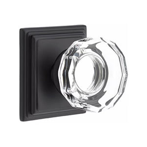 LOWELL GLASS (LW) PRIVACY (BED/BATH) KNOB WITH 2-3/8" BACKSET AND 1/4" ROUND FACEPLATE AND STRIKEPLATE