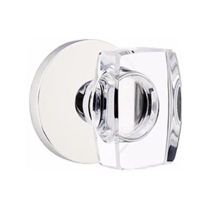 WINDSOR GLASS (WS) PRIVACY (BED/BATH) KNOB WITH 2-3/8" BACKSET AND 1/4" ROUND FACEPLATE AND STRIKEPLATE WITH MODERN ROSETTE