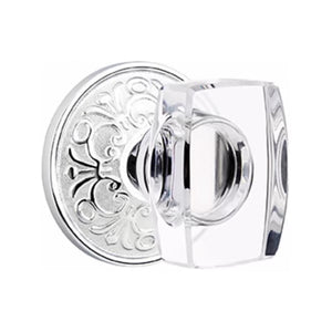 WINDSOR GLASS (WS) PRIVACY (BED/BATH) KNOB WITH 2-3/8" BACKSET AND 1/4" ROUND FACEPLATE AND STRIKEPLATE WITH TRADITIONAL ROSETTE