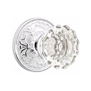ASTORIA GLASS (AS) PRIVACY (BED/BATH) KNOB WITH 2-3/8" BACKSET AND 1/4" ROUND FACEPLATE AND STRIKEPLATE
