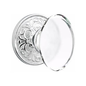 HAMPTON GLASS (HT) PRIVACY (BED/BATH) KNOB WITH 2-3/8" BACKSET AND 1/4" FACEPLATE AND STRIKEPLATE WITH TRADITIONAL ROSETTE