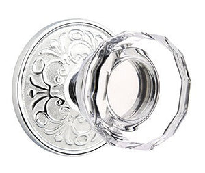 LOWELL GLASS (LW) PRIVACY (BED/BATH) KNOB WITH 2-3/8" BACKSET AND 1/4" ROUND FACEPLATE AND STRIKEPLATE