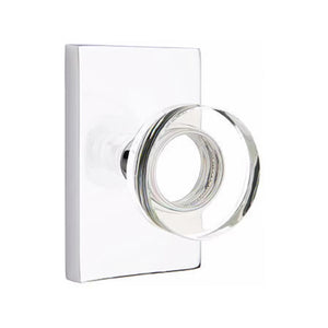MODERN DISC GLASS (MDC) PRIVACY (BED/BATH) KNOB WITH 2-3/8" BACKSET AND 1/4" ROUND FACEPLATE AND STRIKEPLATE
