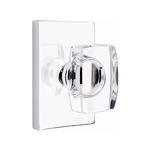 WINDSOR GLASS (WS) PRIVACY (BED/BATH) KNOB WITH 2-3/8" BACKSET AND 1/4" ROUND FACEPLATE AND STRIKEPLATE WITH MODERN ROSETTE