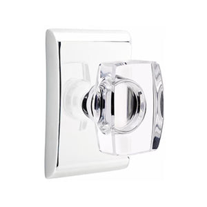 WINDSOR GLASS (WS) PRIVACY (BED/BATH) KNOB WITH 2-3/8" BACKSET AND 1/4" ROUND FACEPLATE AND STRIKEPLATE WITH MODERN ROSETTE