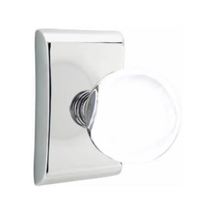 BRISTOL GLASS (BL) PRIVACY (BED/BATH) KNOB WITH 2-3/8" BACKSET AND 1/4" ROUND FACEPLATE AND STRIKEPLATE WITH MODERN ROSETTE