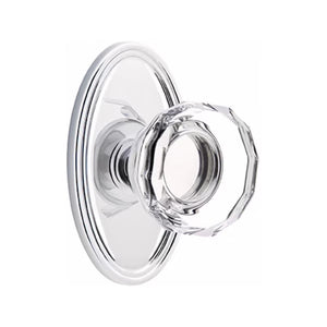 LOWELL GLASS (LW) PRIVACY (BED/BATH) KNOB WITH 2-3/8" BACKSET AND 1/4" ROUND FACEPLATE AND STRIKEPLATE