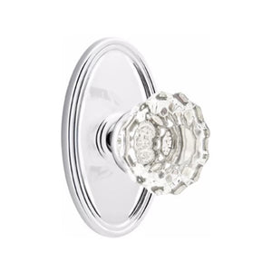 ASTORIA GLASS (AS) PRIVACY (BED/BATH) KNOB WITH 2-3/8" BACKSET AND 1/4" ROUND FACEPLATE AND STRIKEPLATE