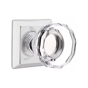 LOWELL GLASS (LW) PRIVACY (BED/BATH) KNOB WITH 2-3/8" BACKSET AND 1/4" ROUND FACEPLATE AND STRIKEPLATE