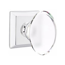 Load image into Gallery viewer, HAMPTON GLASS (HT) PRIVACY (BED/BATH) KNOB WITH 2-3/8&quot; BACKSET AND 1/4&quot; FACEPLATE AND STRIKEPLATE WITH TRADITIONAL ROSETTE
