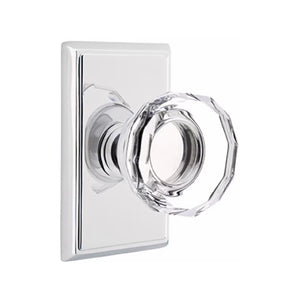 LOWELL GLASS (LW) PASSAGE (HALL/CLOSET) KNOB WITH 2-3/8" BACKSET AND 1/4" ROUND FACEPLATE AND STRIKEPLATE