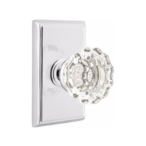 ASTORIA GLASS (AS) PRIVACY (BED/BATH) KNOB WITH 2-3/8" BACKSET AND 1/4" ROUND FACEPLATE AND STRIKEPLATE
