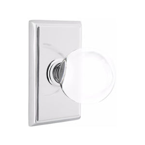 BRISTOL GLASS (BL) PRIVACY (BED/ BATH) KNOB WITH 2-3/8" BACKSET AND 1/4" ROUND FACEPLATE AND STRIKEPLATE WITH TRADITIONAL ROSETTE