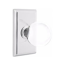 Load image into Gallery viewer, BRISTOL GLASS (BL) PASSAGE (HALL/CLOSET) KNOB WITH 2-3/8&quot; BACKSET AND 1/4&quot; ROUND FACEPLATE AND STRIKEPLATE WITH TRADITIONAL ROSETTE
