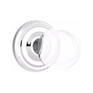 BRISTOL GLASS (BL) PRIVACY (BED/ BATH) KNOB WITH 2-3/8" BACKSET AND 1/4" ROUND FACEPLATE AND STRIKEPLATE WITH TRADITIONAL ROSETTE