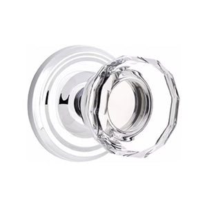 LOWELL GLASS (LW) PRIVACY (BED/BATH) KNOB WITH 2-3/8" BACKSET AND 1/4" ROUND FACEPLATE AND STRIKEPLATE