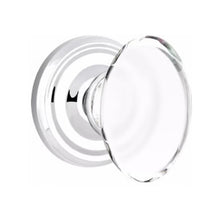 Load image into Gallery viewer, HAMPTON GLASS (HT) PRIVACY (BED/BATH) KNOB WITH 2-3/8&quot; BACKSET AND 1/4&quot; FACEPLATE AND STRIKEPLATE WITH TRADITIONAL ROSETTE
