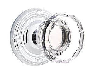 LOWELL GLASS (LW) PRIVACY (BED/BATH) KNOB WITH 2-3/8" BACKSET AND 1/4" ROUND FACEPLATE AND STRIKEPLATE