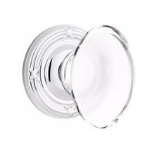 Load image into Gallery viewer, HAMPTON GLASS (HT) PRIVACY (BED/BATH) KNOB WITH 2-3/8&quot; BACKSET AND 1/4&quot; FACEPLATE AND STRIKEPLATE WITH TRADITIONAL ROSETTE
