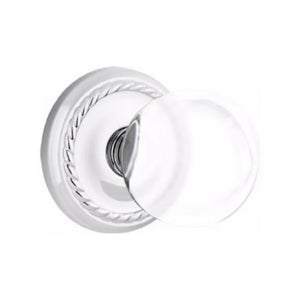 BRISTOL GLASS (BL) PRIVACY (BED/ BATH) KNOB WITH 2-3/8" BACKSET AND 1/4" ROUND FACEPLATE AND STRIKEPLATE WITH TRADITIONAL ROSETTE