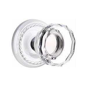 LOWELL GLASS (LW) PRIVACY (BED/BATH) KNOB WITH 2-3/8" BACKSET AND 1/4" ROUND FACEPLATE AND STRIKEPLATE